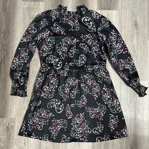 LOFT Black and Purple Paisley Dress